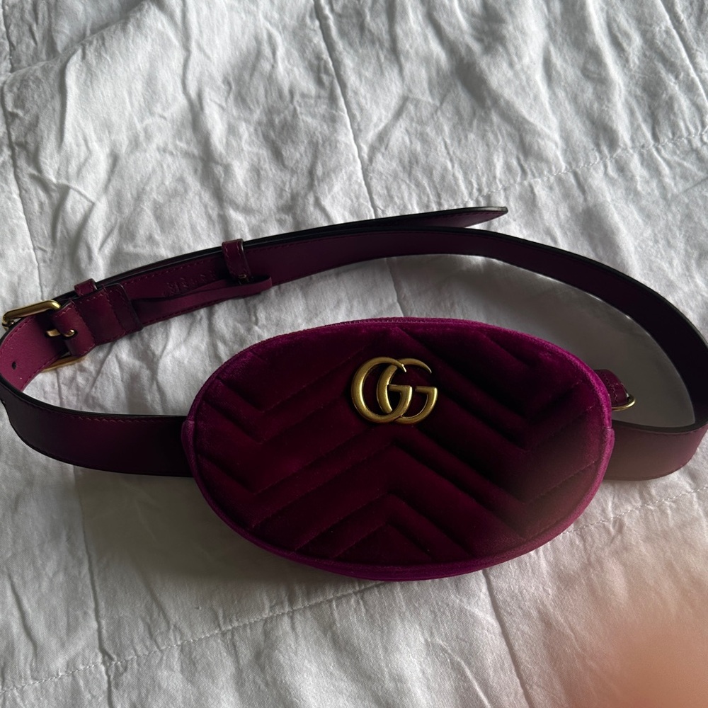 Gucci Fuchsia Velvet GG Belt Bag with Gold Hardware